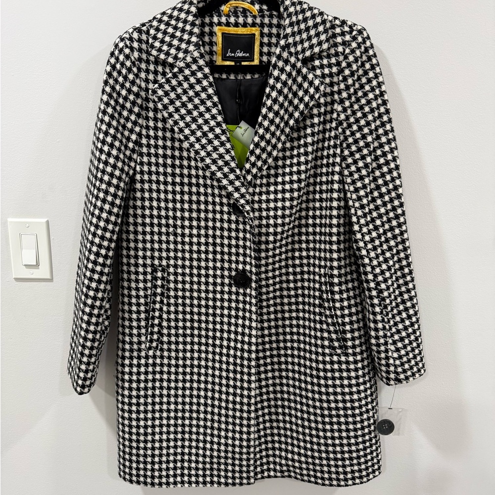 Sam Edelman Houndstooth Pea Coat in Black and White